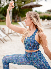 Yoga im Freien mit Colibri-Leggings mit Blättermotiv und Fitness-Bustier – 'Gélinotte' Mit Blättermotiv, dehnbares, nachhaltiges Material für maximale Bewegungsfreiheit