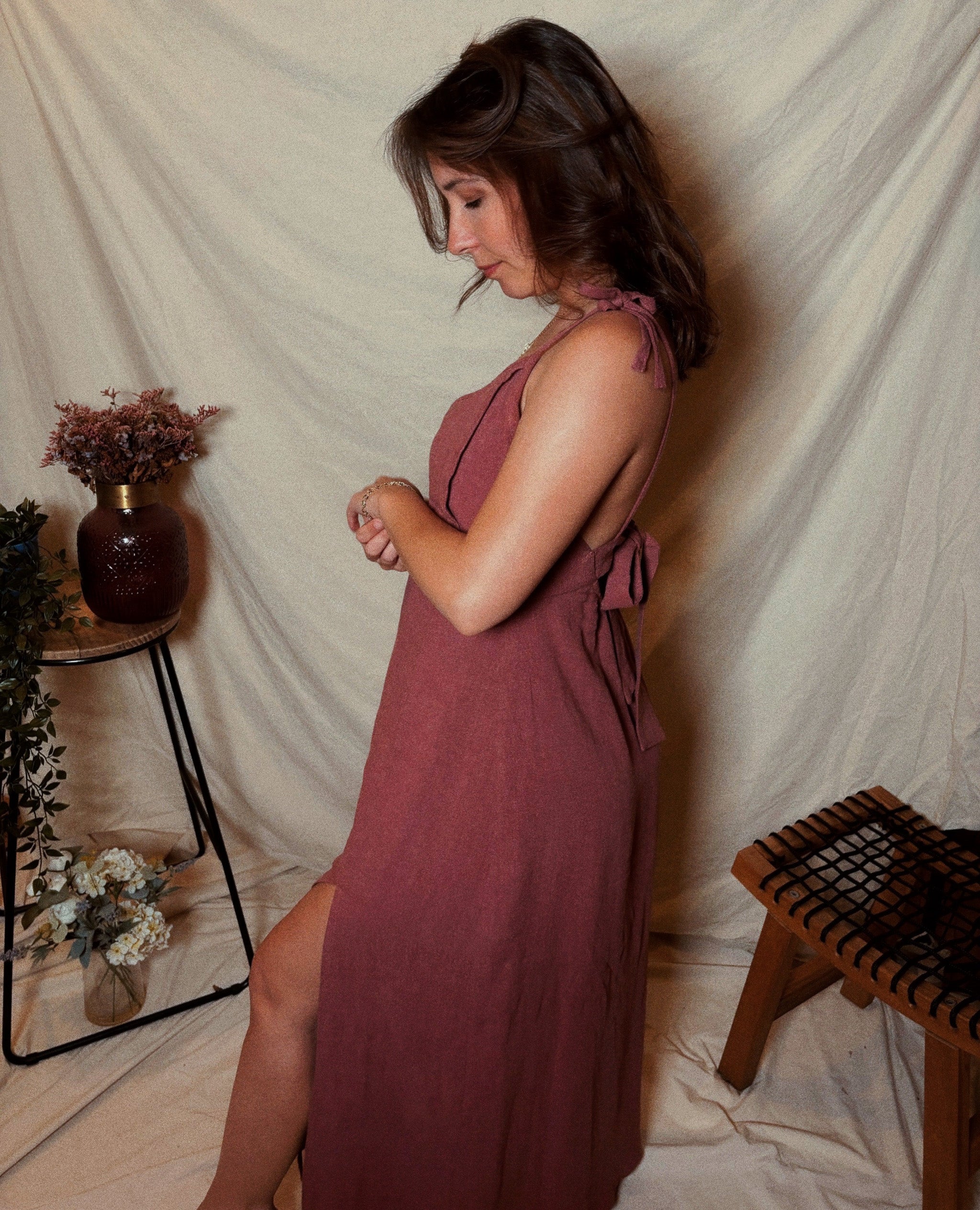 Langes Stillkleid Noémie in Rosa, ein luftiges Kleid für heiße Sommertage.