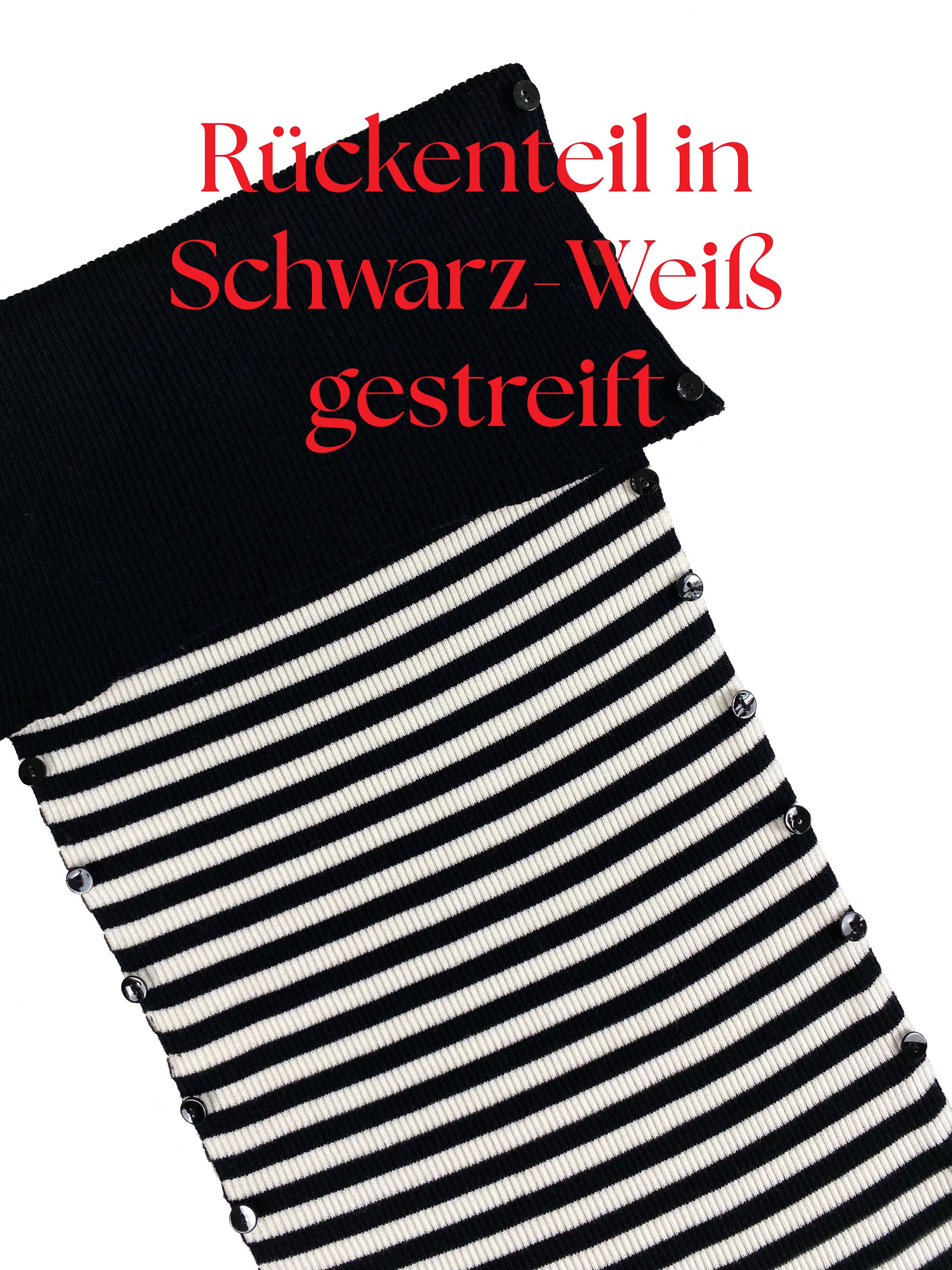 Gestreiftes Rückenteil des Merinokleids Céphée – Rippstrick in Schwarz-Weiß, weiche Merinowolle, modulares Design