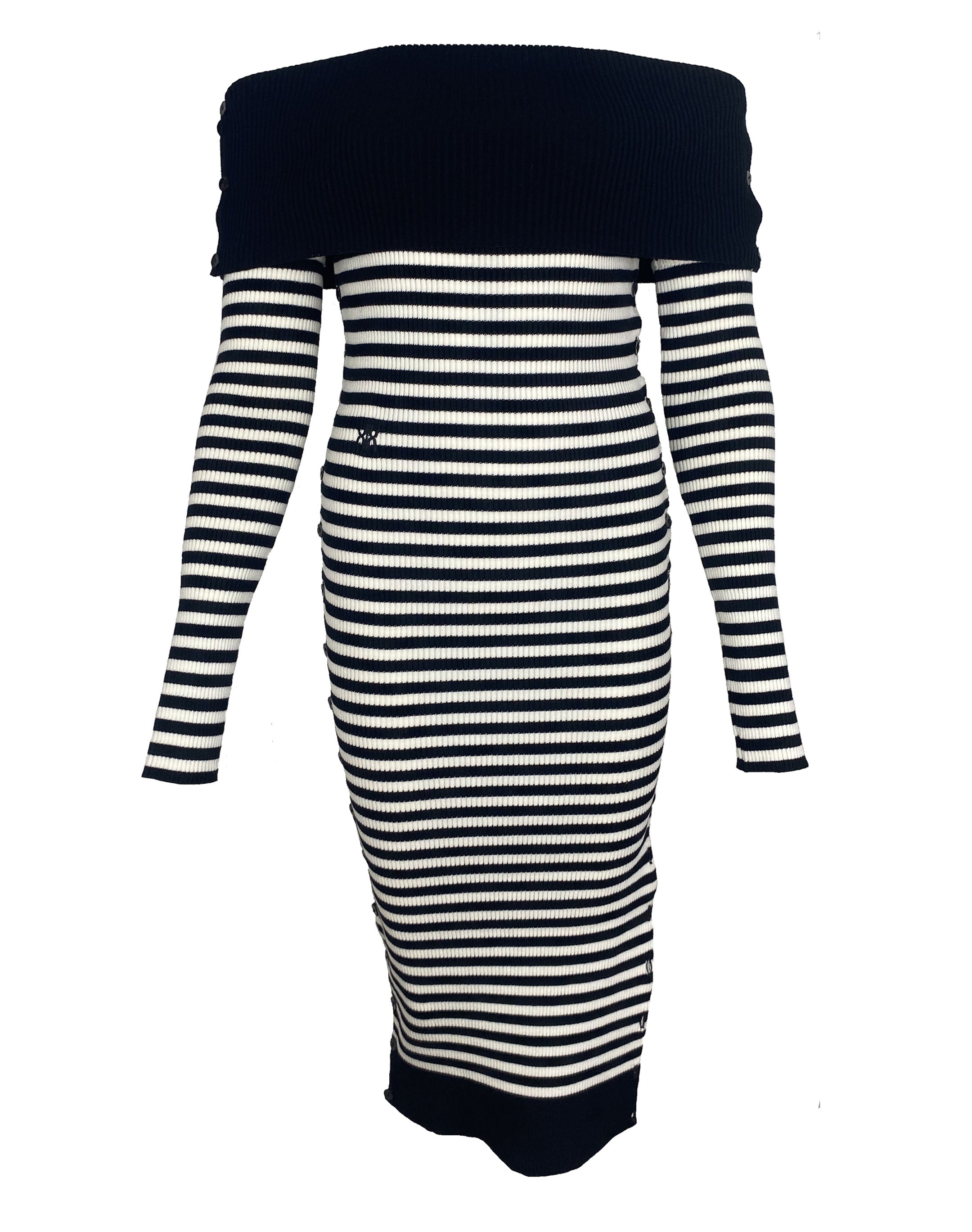 Céphée Kleid mit Ärmeln, klarer Schnitt und Rippstrick-Textur, französische Premiumqualität.
