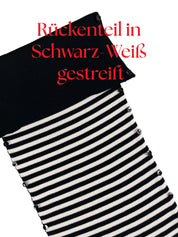 Gestreiftes Rückenteil des Merinokleids Céphée – Rippstrick in Schwarz-Weiß, weiche Merinowolle, modulares Design